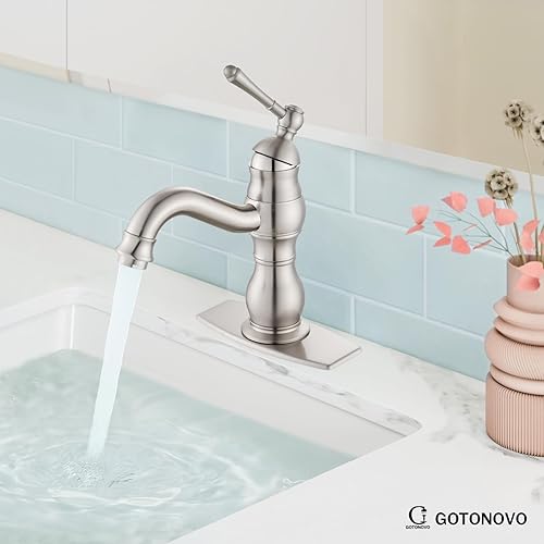 Miniatura 8 de gotonovo Grifo de lavabo de baño con 1 agujero, mango único, grifo de tocador giratorio de 360, grifo mezclador de lavabo a juego con