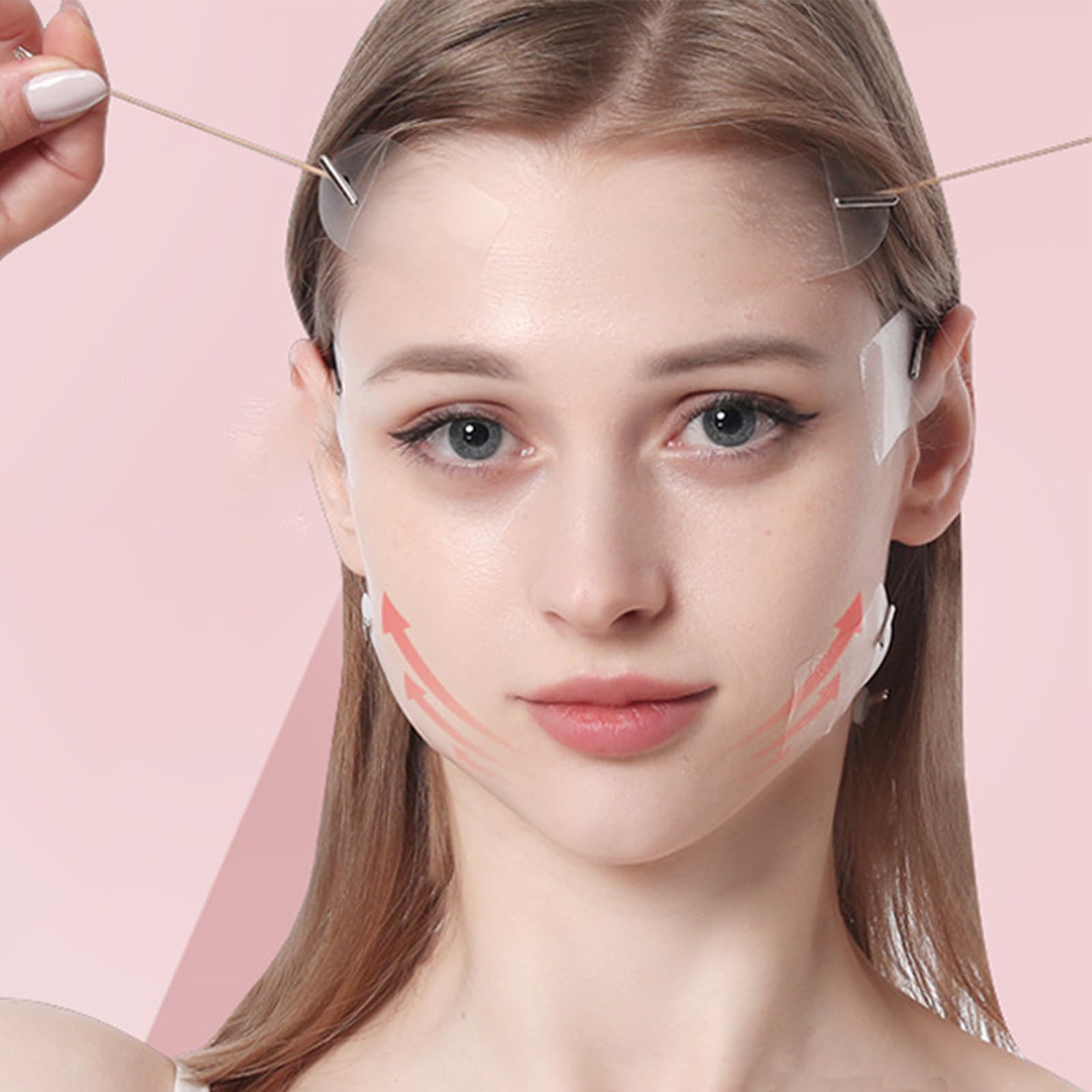 40 Pezzi Face Lift Tape, Invisibile Face Lifting Tape con 8 Corde, Tiranti Viso Lift Istantaneo Sollevamento, Forma di V Cerotti Viso Lifting, Strumenti per Riduce le Rughe per Occhi, Collo