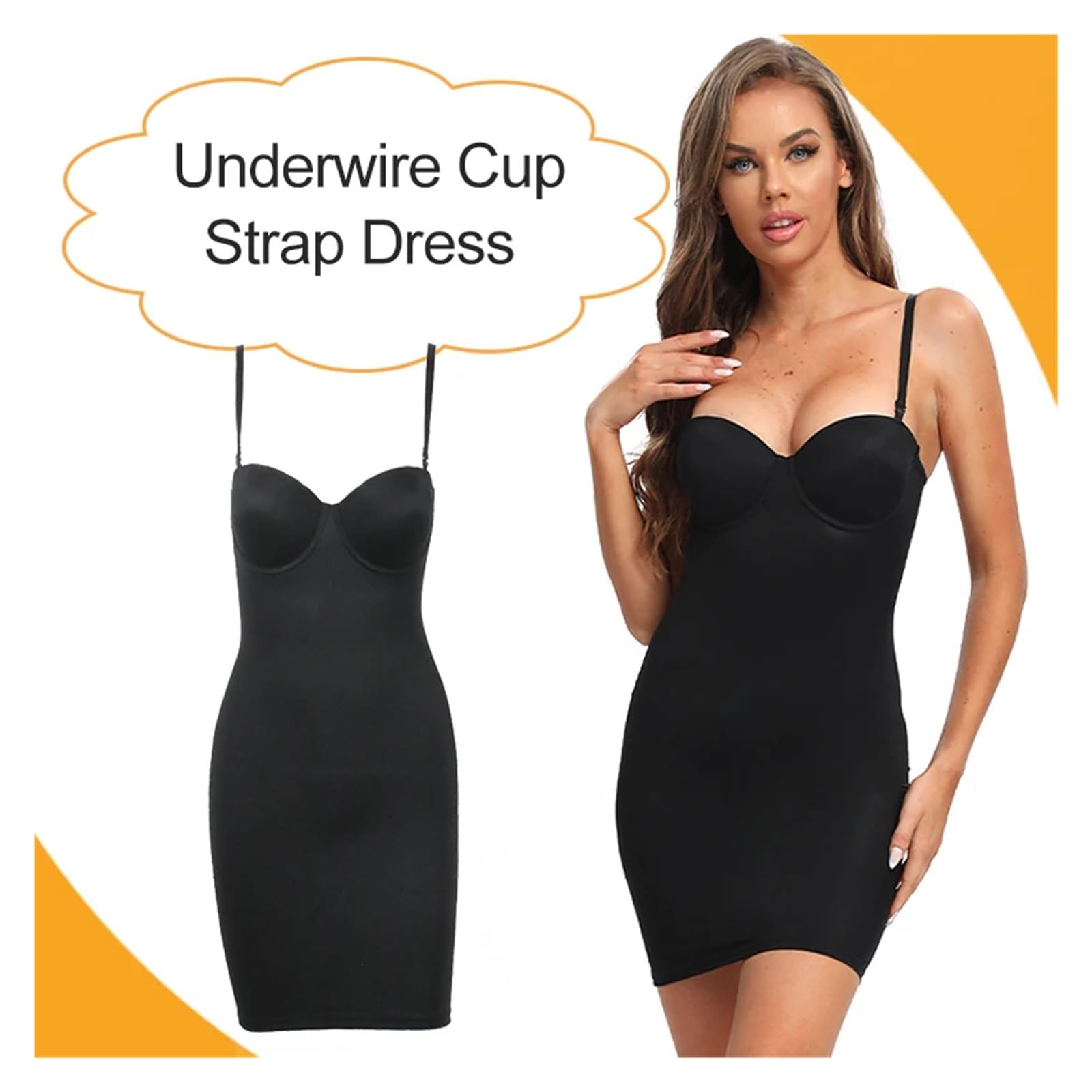 Fond De Robe Invisible Robe Gainante Longue Couleur Chair, Coupe Tube Droite, Moulante, Moulante, sous-vêtements for Femmes, Coupe Moulante, Bonnets à Armatures, Noire(Black,XX-Large)