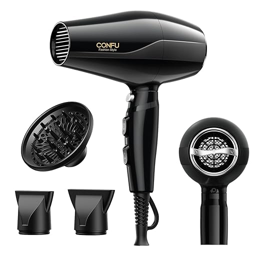 Professional Ionic Hair Dryer with Diffuser, CONFU Salon Blow Dryer 1875W Negative Ions Ceramic Quick Drying Hair Dryers, AC Motor Pro Hair Blow Dryer Concentrator Nozzles