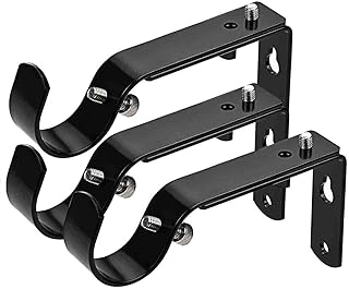 Curtain Rod Bracket Set of 3 for 1 Or 1 1/8 Inch Rods, Adjustable - Black