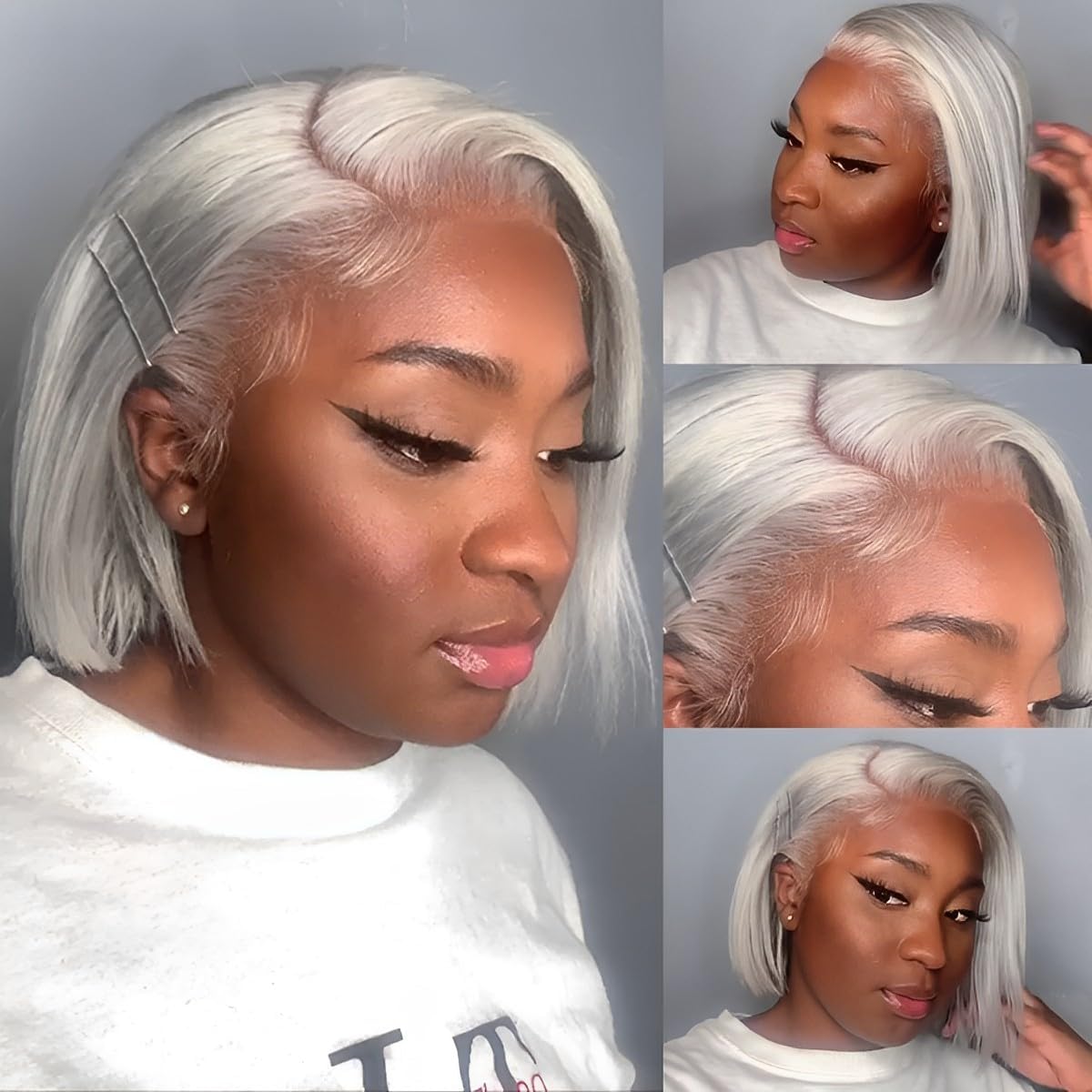 SUPERNOVA Silver Grey Bob Human Hair Wig 13x4 HD Lace