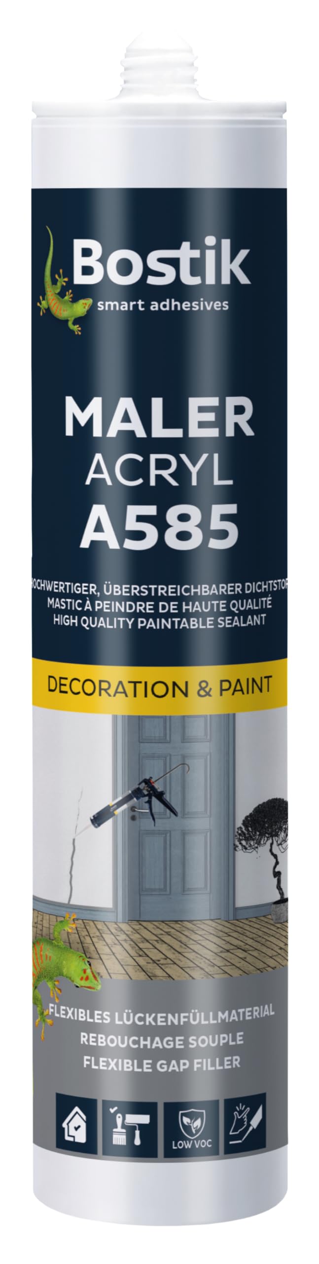 BOSTIK A585 Maler Acryl Weiß – Acryl Dichtstoff, Witterungs- und Alterungsbeständig, Für Innen- und Außenbereich, Überstreichbar, Geeignet für Alle Materialien, 300ml