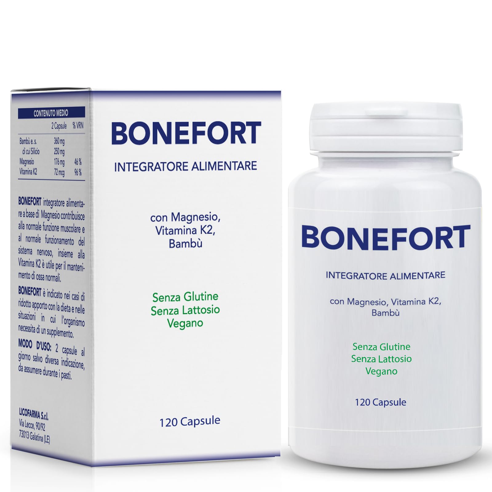 Bonefort Integratore Alimentare per il Benessere delle Ossa | Con Magnesio, Silicio e Vitamina K2 | Pilloliera da 120 capsule