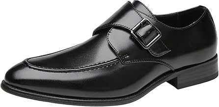 ANUFER Men Simple Buckle Smart Monk Shoes Microfiber Leather Formal Flat Loafers