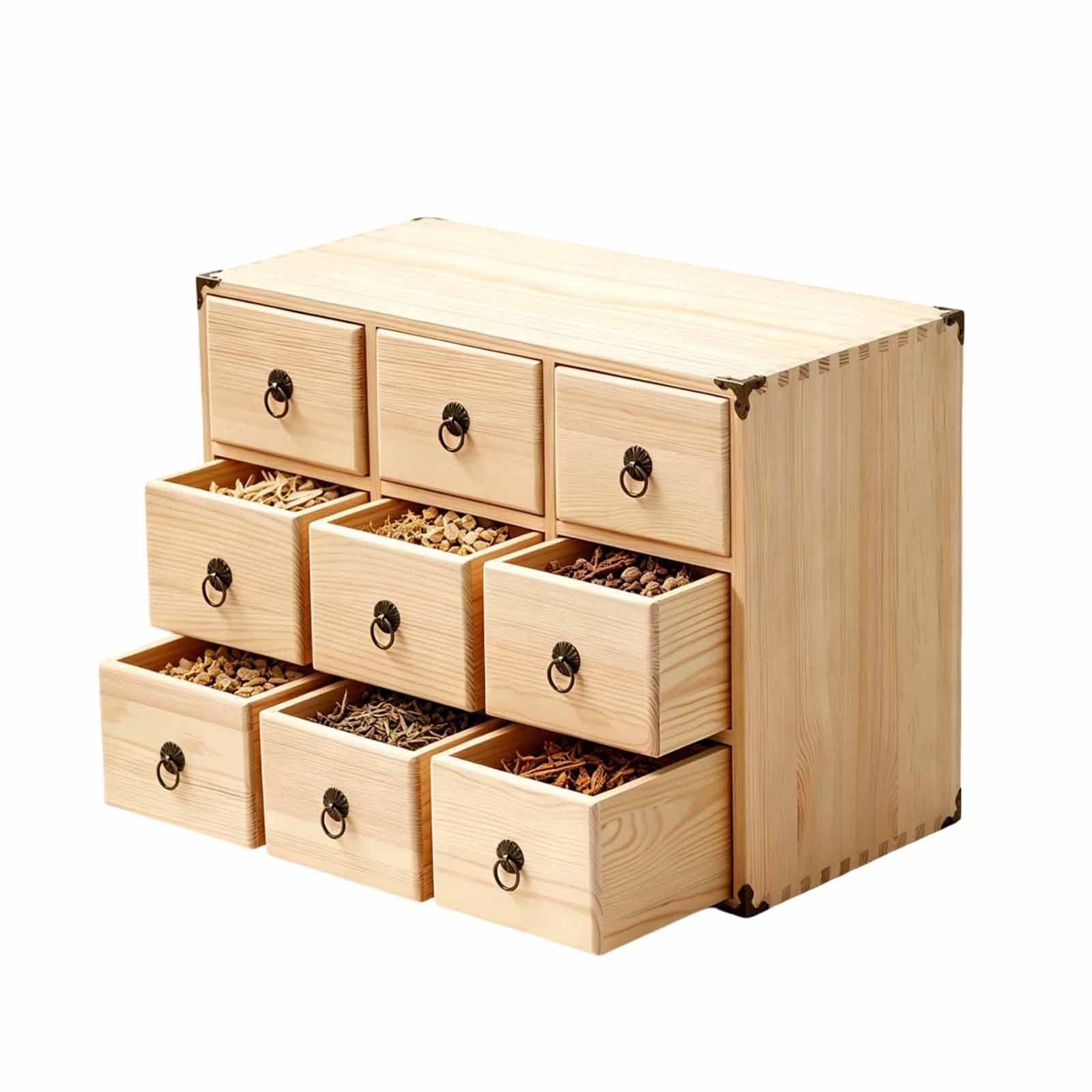 Apothecary Cabinet, 9-Drawer Chests Herb Storage Box, Miniature Chest of Drawers with Handles, Wooden Desktop Drawer Organizer for Herbal, Tea Bag, Jewelry