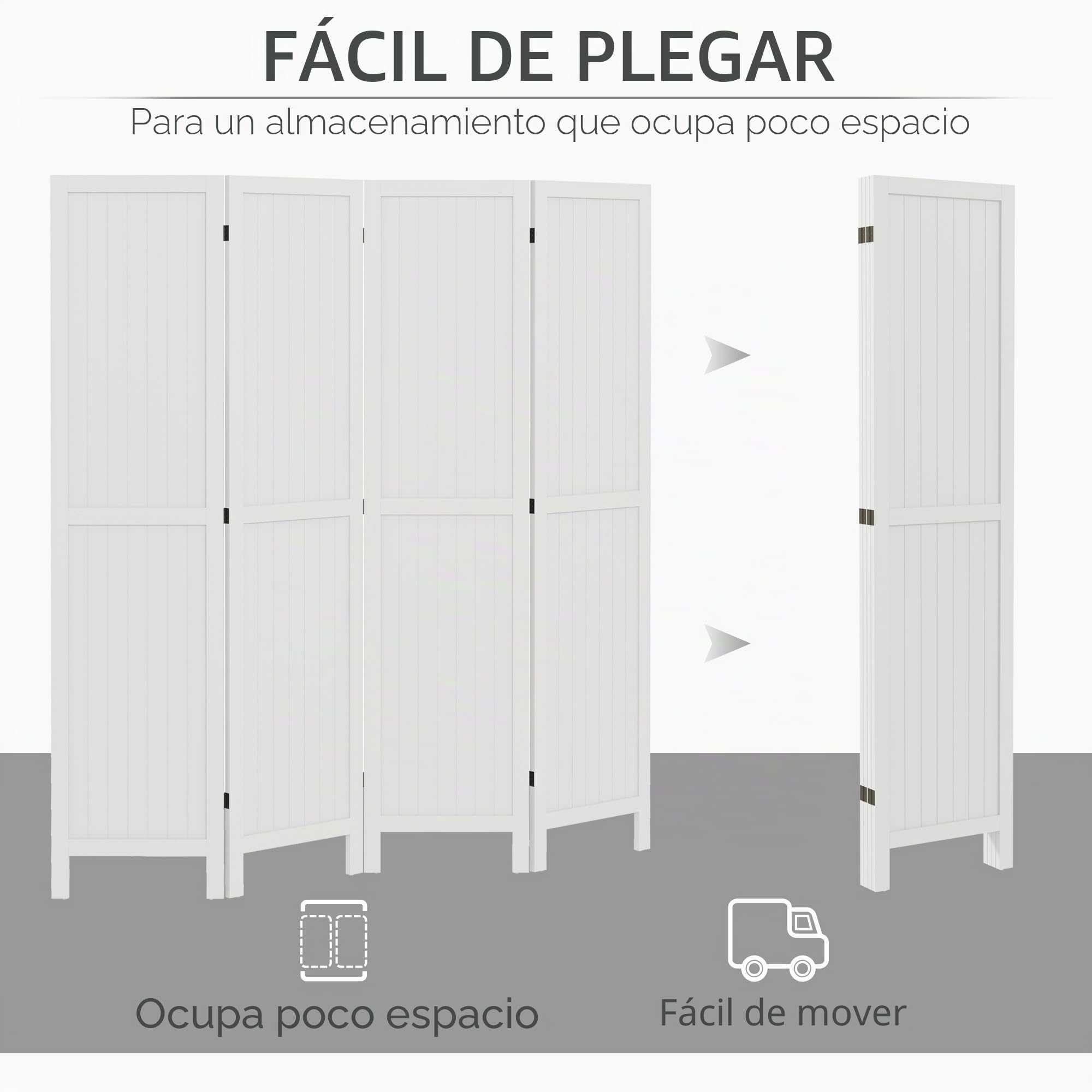 HOMCOM Divisor Plegable de Madera 4 Paneles 160x170cm Blanco