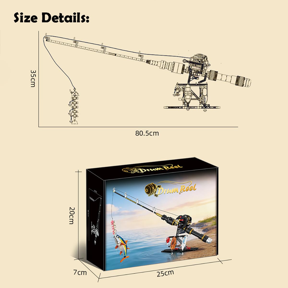 Juego de construcción de bloques de construcción de caña de pescar, 589 piezas de bloques de sujeción con carrete de cebo, MOC simulado ajustable Caña de pescar Set de construcción, regalos
