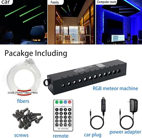 Miniatura 10 de AZIMOM RGB 12LED Meteor Shooting Star Kits 96pcs 0.04in 9.8ft Colorful Shooting Star Kits de meteoritos de fibra óptica para coche hogar techo techo