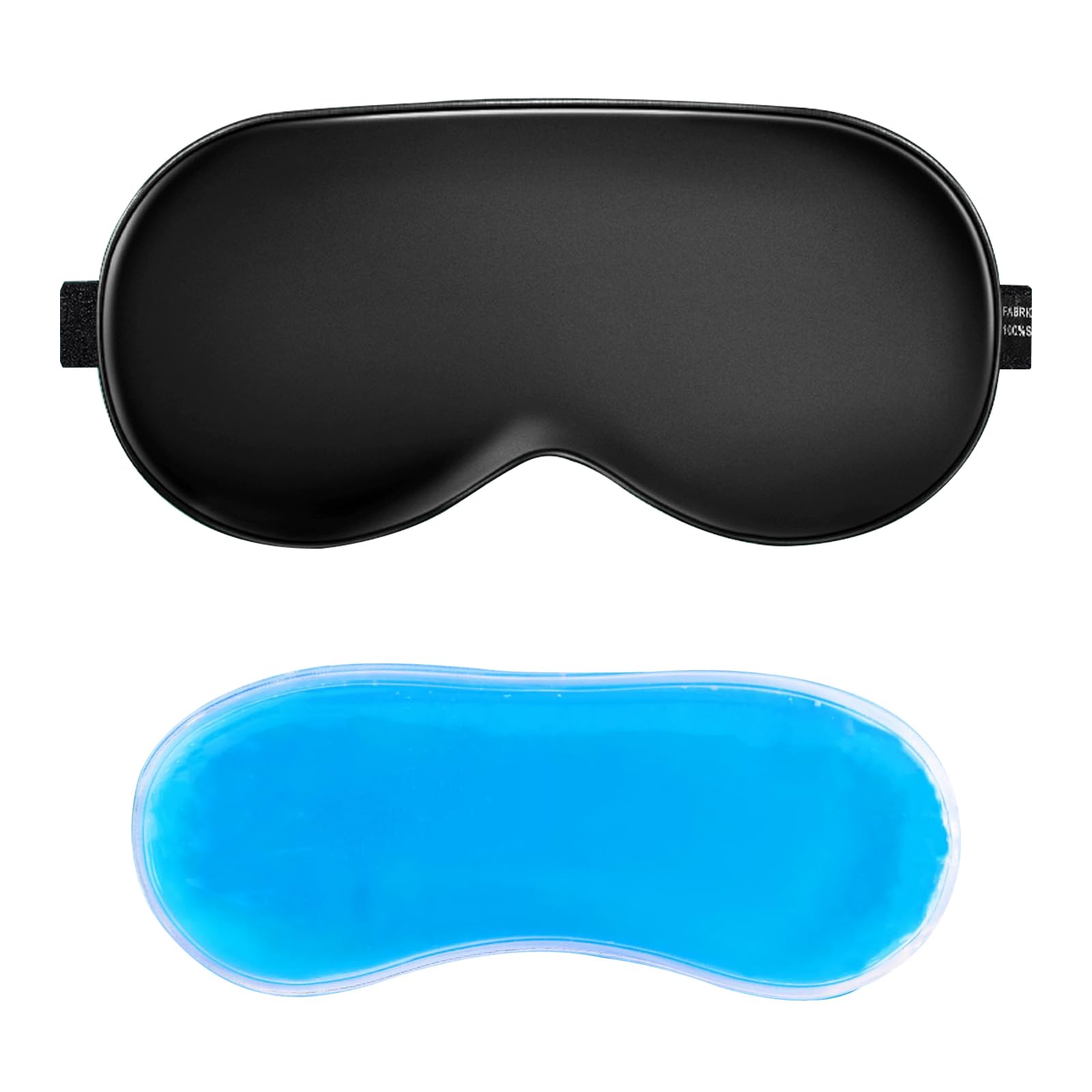Antifaz refrescante con almohadillas refrescantes, antifaz refrescante de gel, antifaz para dormir con correa ajustable y bolsa de seda para ojos secos, ojos relajados (negro)