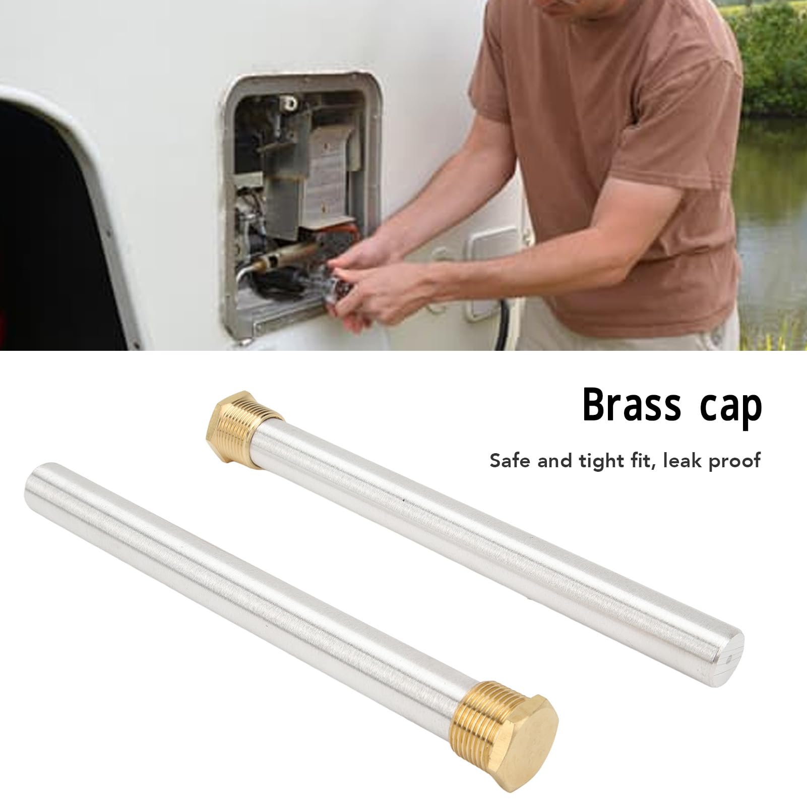 SIXRUN Tige d'anode pour Chauffe-eau RV, Alliage de Magnésium, Capuchon en Laiton, 3/4 Pouces NPT, Empêche la Corrosion pour les Chauffe-eau RV de Banlieue