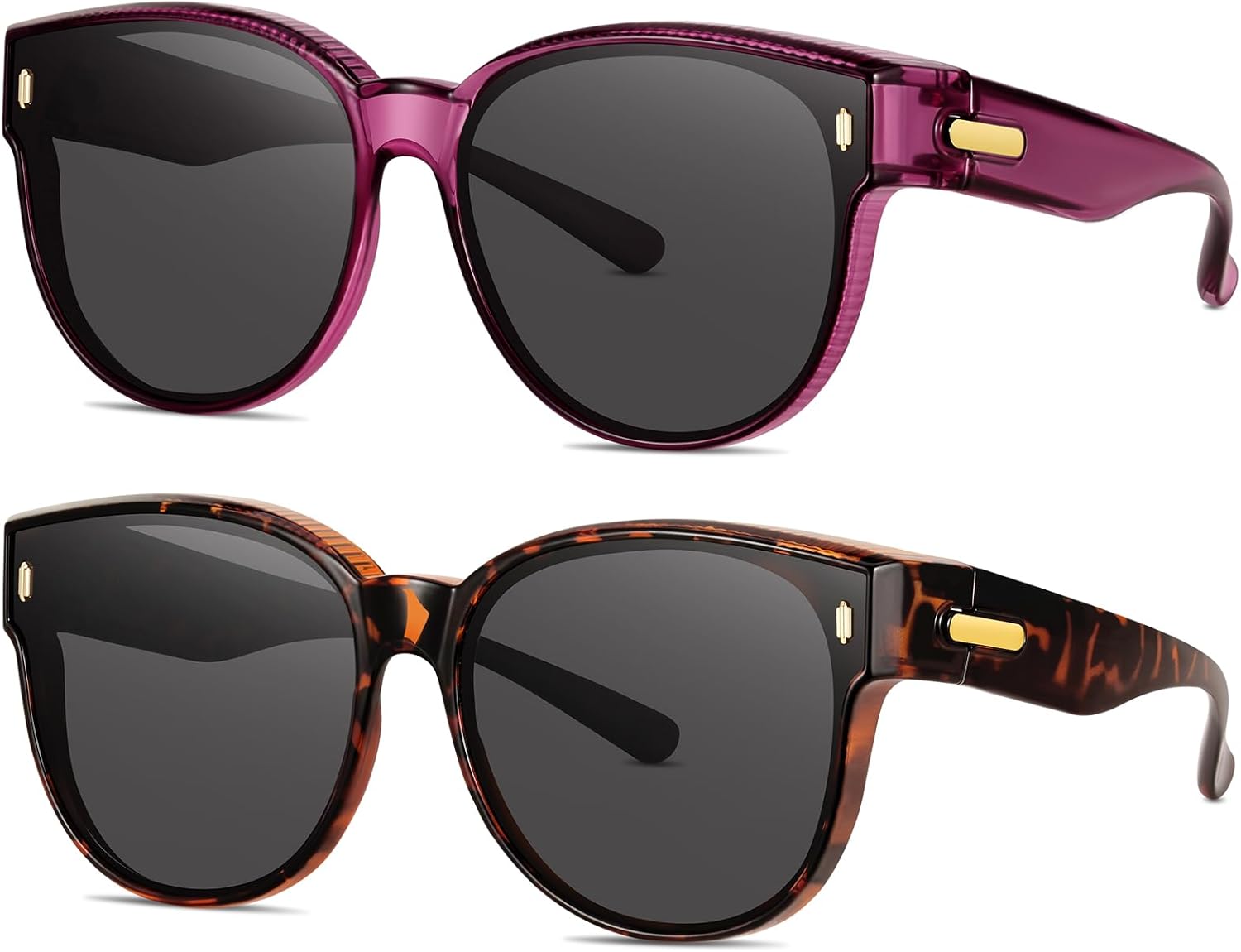 Polarized Fit Over Glasses Sunglasses for Women Stylish Large Cover Round UV400 Cat Eye Shades for go out Driving