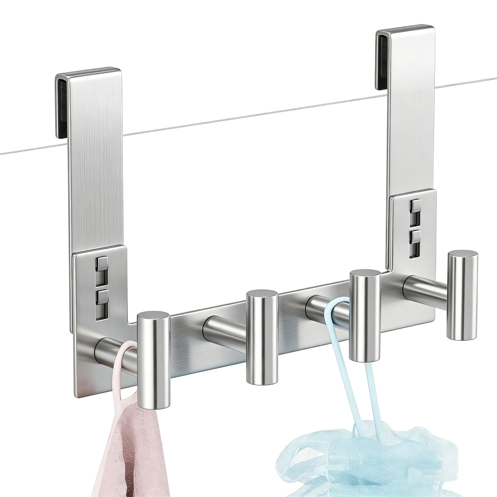 PMMASTO Long Shower Hanger for 3/8 Inch Glass, Silver- 4 Hooks, T Shape