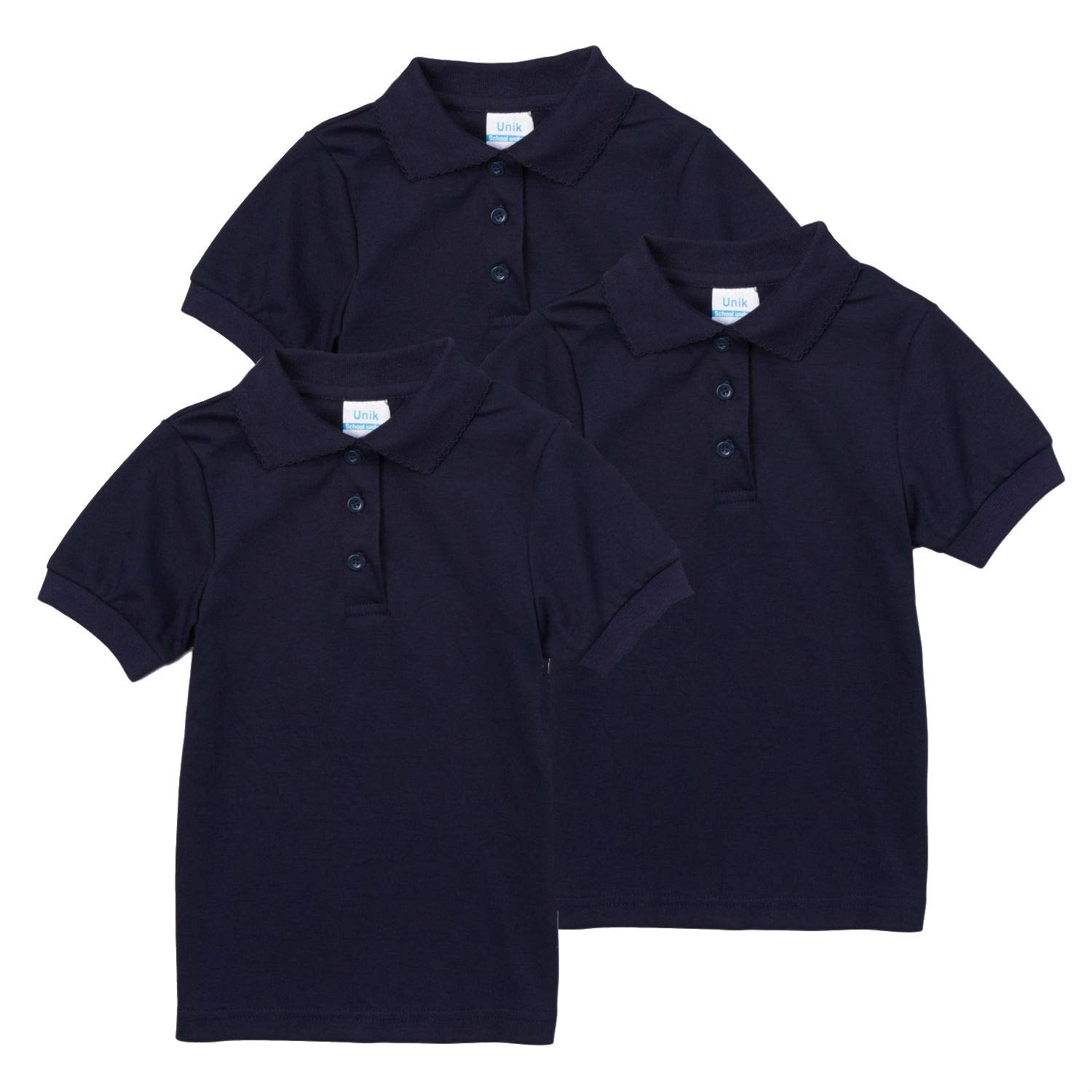 unik Girl's Uniform Polo Shirt Short Sleeve White Navy Sky Blue Red Green Pink
