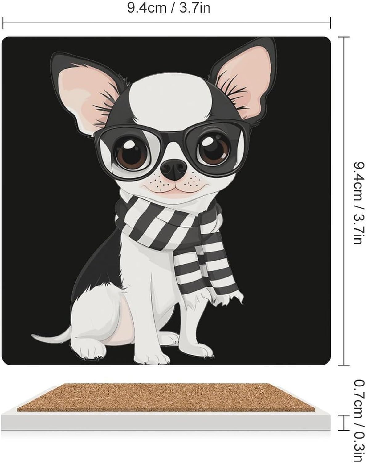 Chihuahua Puppy Glasses Scarf Ceramic Coasters Square Drinks Coaster Coffee Table Decor Table Coaster for Home Bar