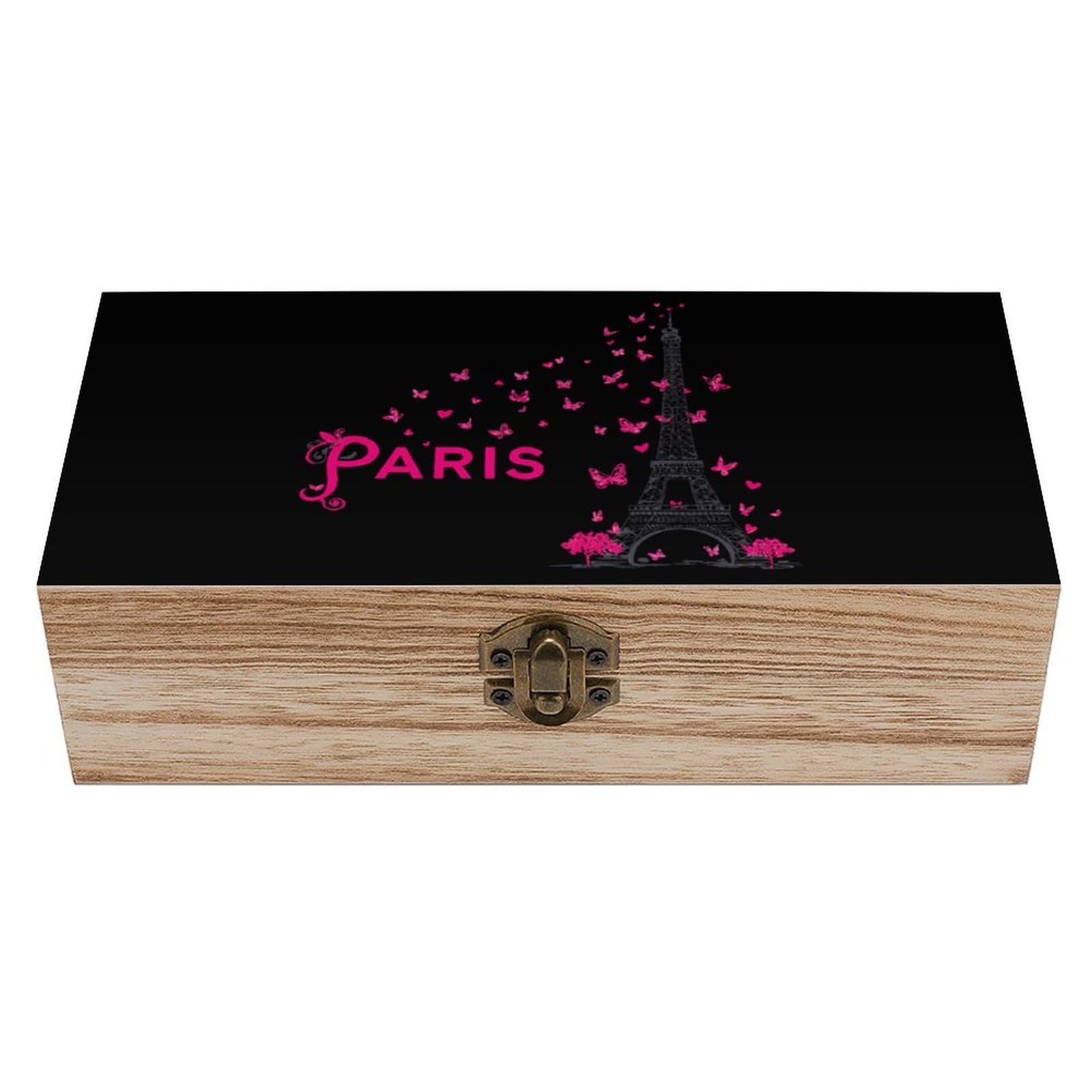 HLBSDM Eiffel Tower Paris Wooden Box with Hinged Lid Decorative Storage Case Container