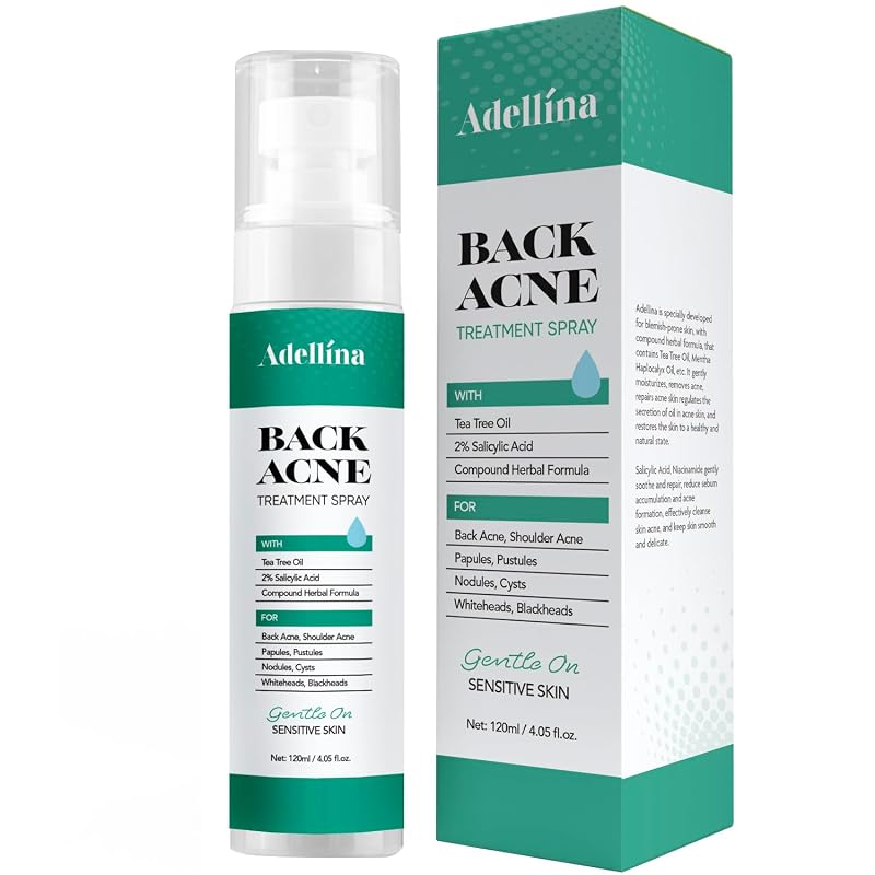 Adellina Spray corporal com ácido salicílico 2%, óleo de melaleuca e niacinamida, 120 mL