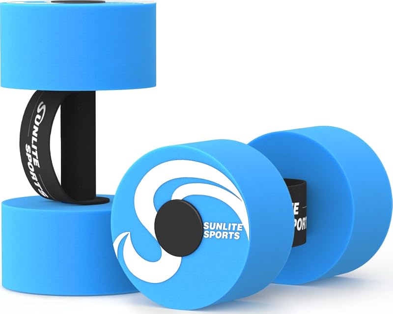 Sunlite Sports Pesas de agua para ejercicios de pileta, equipo aeróbico acuático, mancuernas de espuma EVA de alta densidad con tira de mango, terapia acuática, fitness en pileta, ejercicio acuático, juego de 2