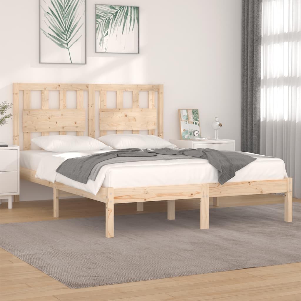 lite drewno sosnowe klasyczna z zagłówkiem 160x200 cm brąz | Rama łóżka lite drewno sosnowe 160x200 cm stelaż pod materac solidna konstrukcja z zagłówkiem