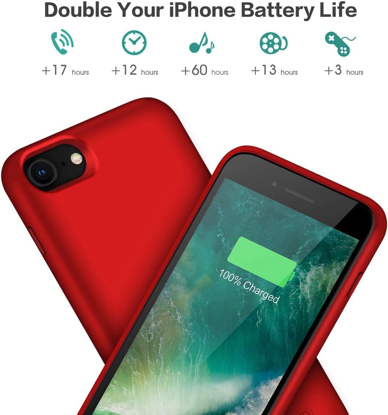 Xooparc Battery case for iPhone 8/7, [6000mah] Upgraded Charging Case Protective Portable Charger Case Rechargeable Extended Battery Pack for Apple iPhone 7/8(4.7') Backup Power Bank Cover Red