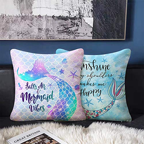 Bonsai Tree Mermaid Pillow Covers, Mermaid Tail Scales Pillow Cases 18x18 Inches, Beach