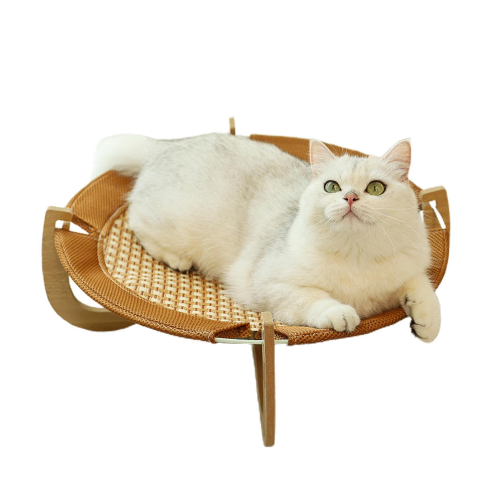 Cama de Ratán Transpirable y Súper Fresca para Gatos y Mascotas - Elevada, Resistente a los Arañazos, con Base de Madera