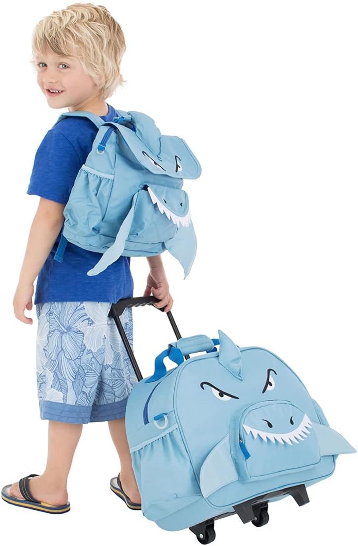review Bixbee Kids Luggage, Customizable Kids Luggage with Wheels for Girls & Boys with Telescoping Handle, Adjustable Strap and Pockets- Kids Personalized Suitcase & Monogrammable Carry On Bag - Shark Blue