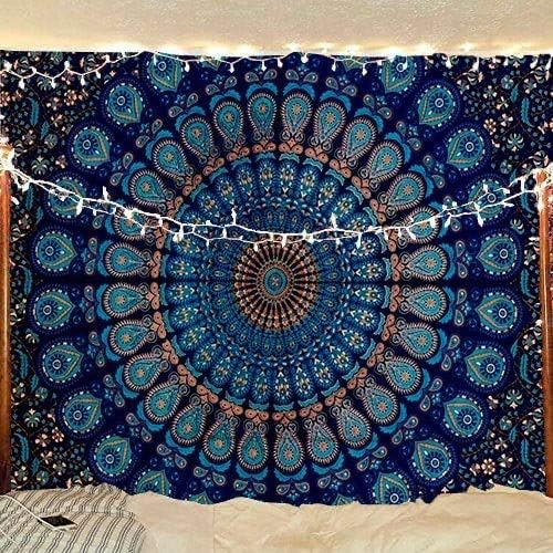 ANJANIYA Indian Hippie Bohemian Psychedelic Peacock Mandala Wall Hanging Bedding Tapestry (Black White, Poster (30X40 inches))