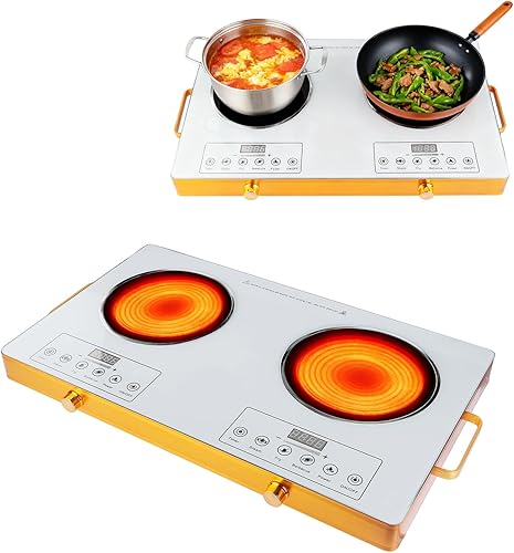 Miniatura 12 de Placa caliente de 2000 W, estufa eléctrica portátil para encimera, quemadores dobles con control de temperatura de 5 niveles y asas que se mantienen