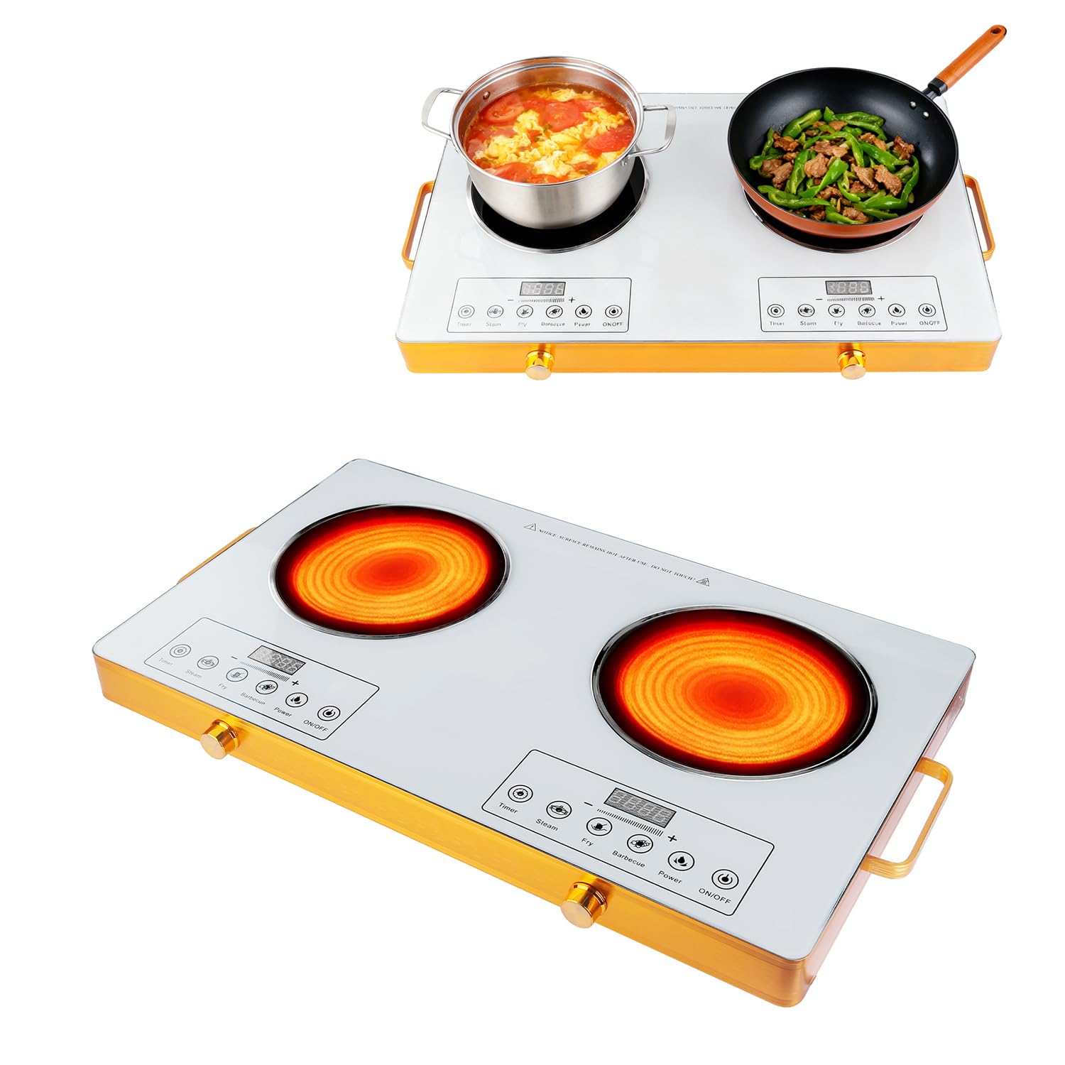 Photo 1 of Electric Charcoal Burner Stove, 500W Single Coil Hot Plate Starter with Grill Tongs, 5-Level Temp, Smart Heat Control & Stainless Steel Fast Heating for Cooking top Countertop (5543White-Double)
