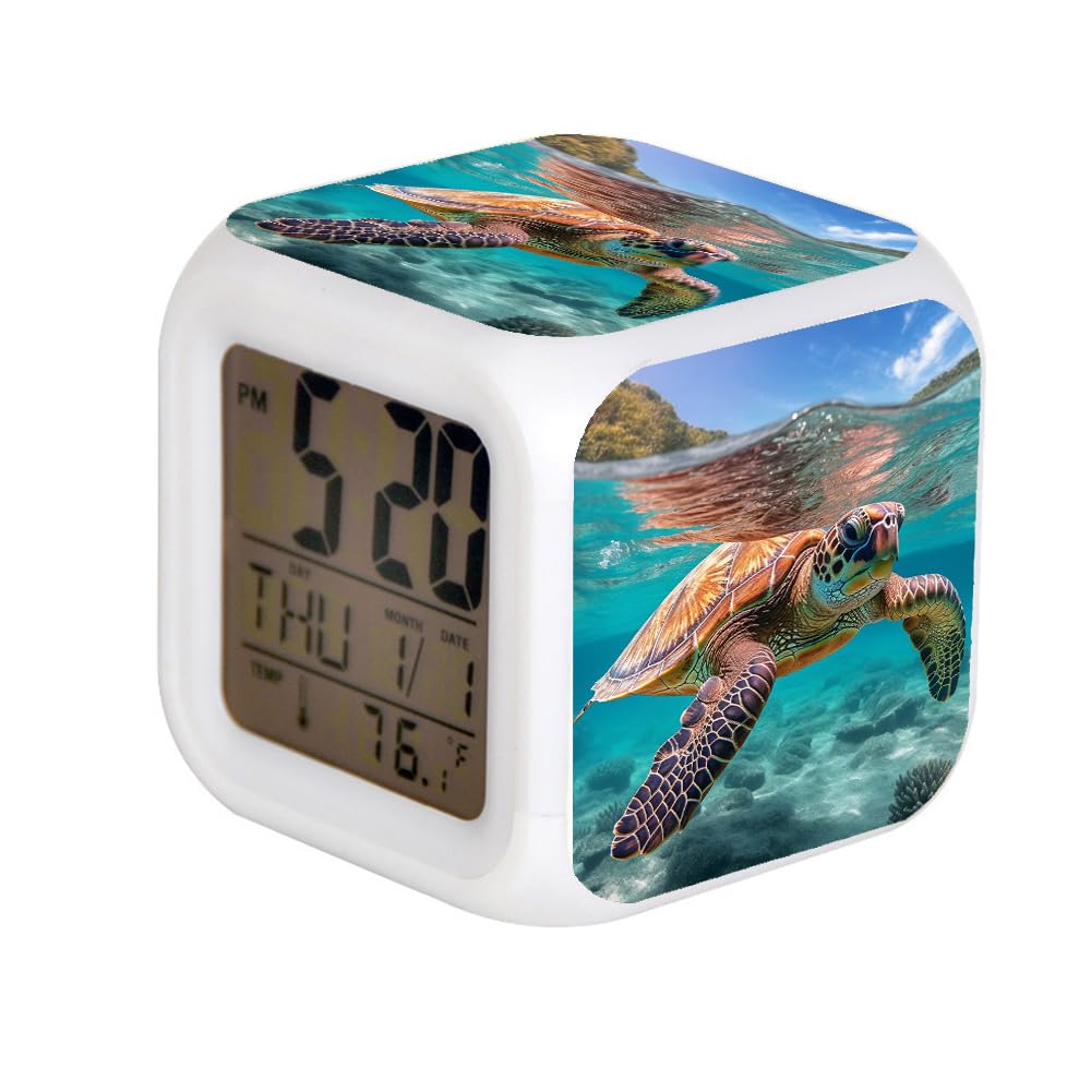 7 Kleurverandering LED Digitale Wekker met Datum Alarm Thermometer Thuis Desktop Kind Wekker Schildpadden Zwemmen in Oceaan 7 Kleurverandering LED Digitale Wekker met Datum Alarm Thermometer Thuis Desktop Kind Wekker Schildpadden Zwemmen in Oceaan