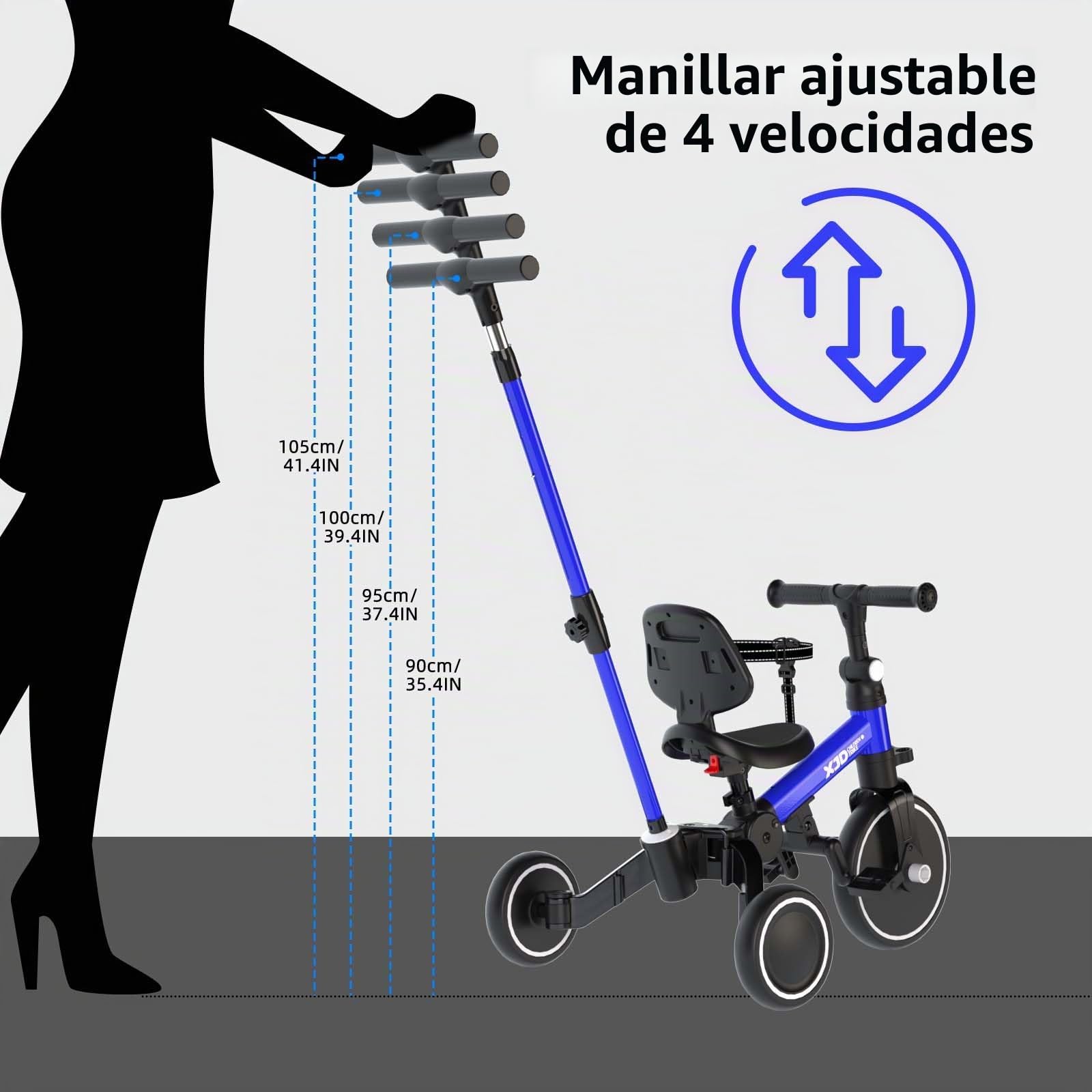 XJD Triciclo Evolutivo de Bebé 5 en 1, Bicicleta Bebe 1-6 años, De Triciclo a Bicicleta con o sin Pedales, Ajustable y Transformable (Azul)