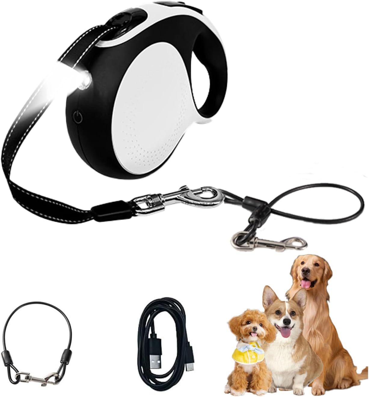 Retractable Dog Leash with Chew Proof Cable,26 ft Durable Dog Leash for Large Medium Dogs up to 110 lbs, 360° untangled, One-Handed Brake. (White)