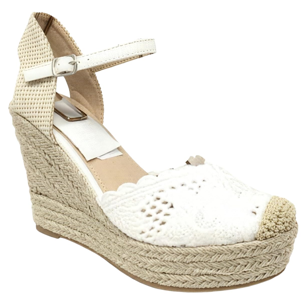Miro Boho Chic Cuñas de Esparto Mujer – Alpargatas Cuña Novia Boho Chic Cómodas y Ligeras – Sandalias Mediterráneas con Encaje, Pulsera al Tobillo y Plataforma de Yute para Verano y Eventos
