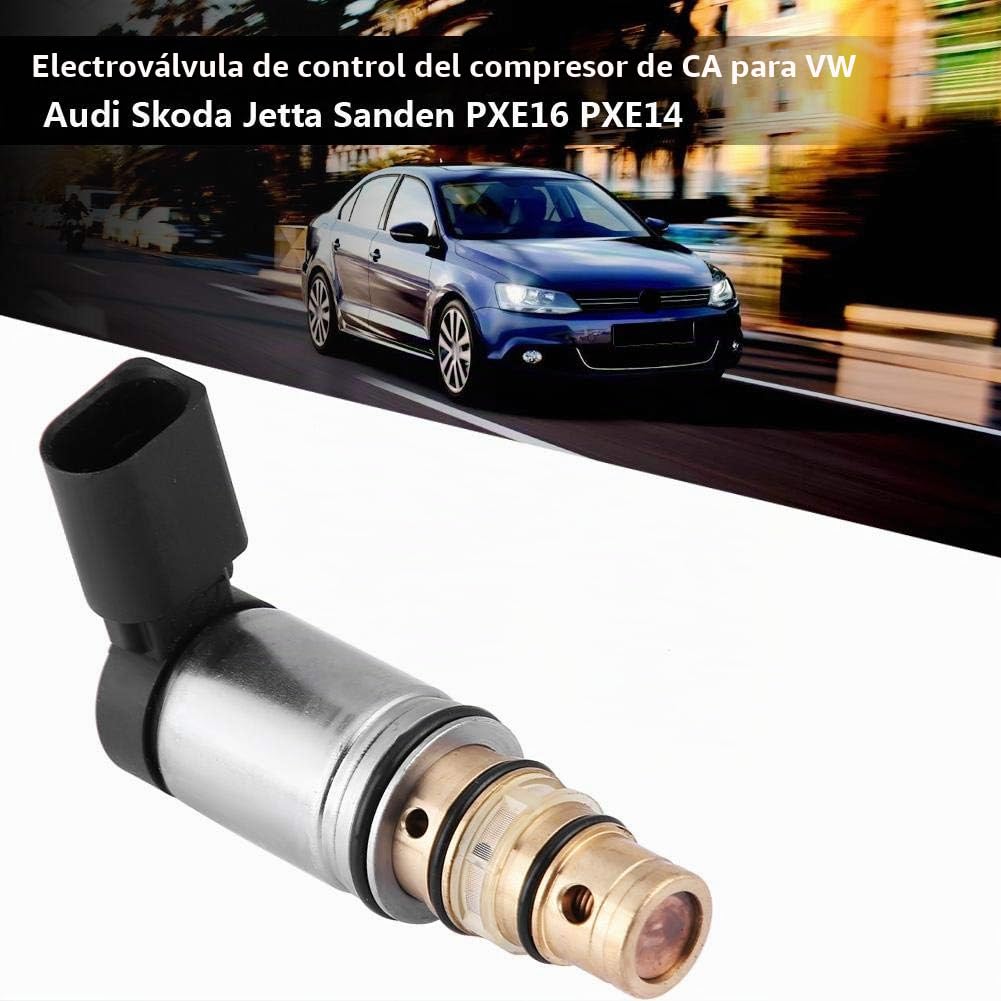 Qiilu Kit de transmisión de solenoide de control de compresor de CA de plástico y metal, válvula solenoide para Skoda Jetta Sanden PXE16 PXE14 1K0260859F （plata）