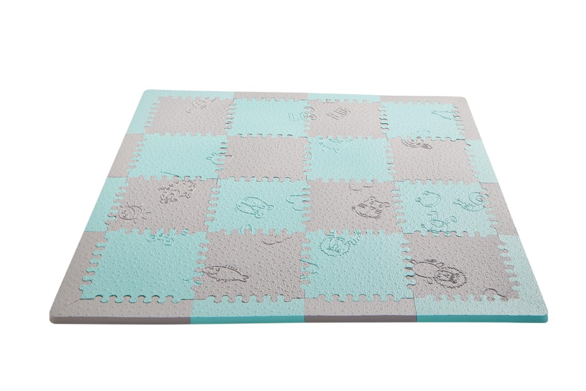 LuBabymats Mini - Alfombra puzzle de viaje para bebés, suelo extra acolchado de Foam (EVA). Medida: 110x110 cm. Color mint y gris