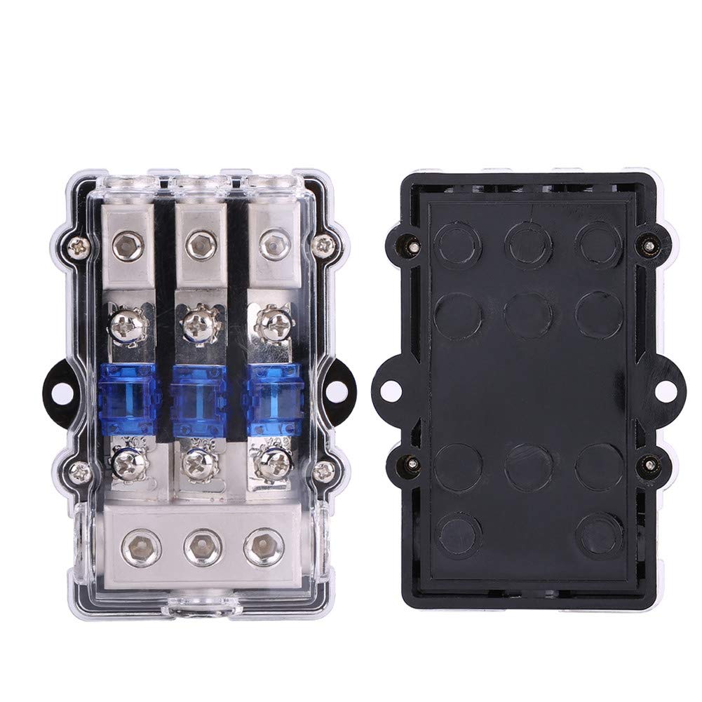 Scatola dei fusibili per auto, blocco porta fusibili di alimentazione audio stereo per auto da 60A universale universale 1 in 3 vie di uscita 12V-24V