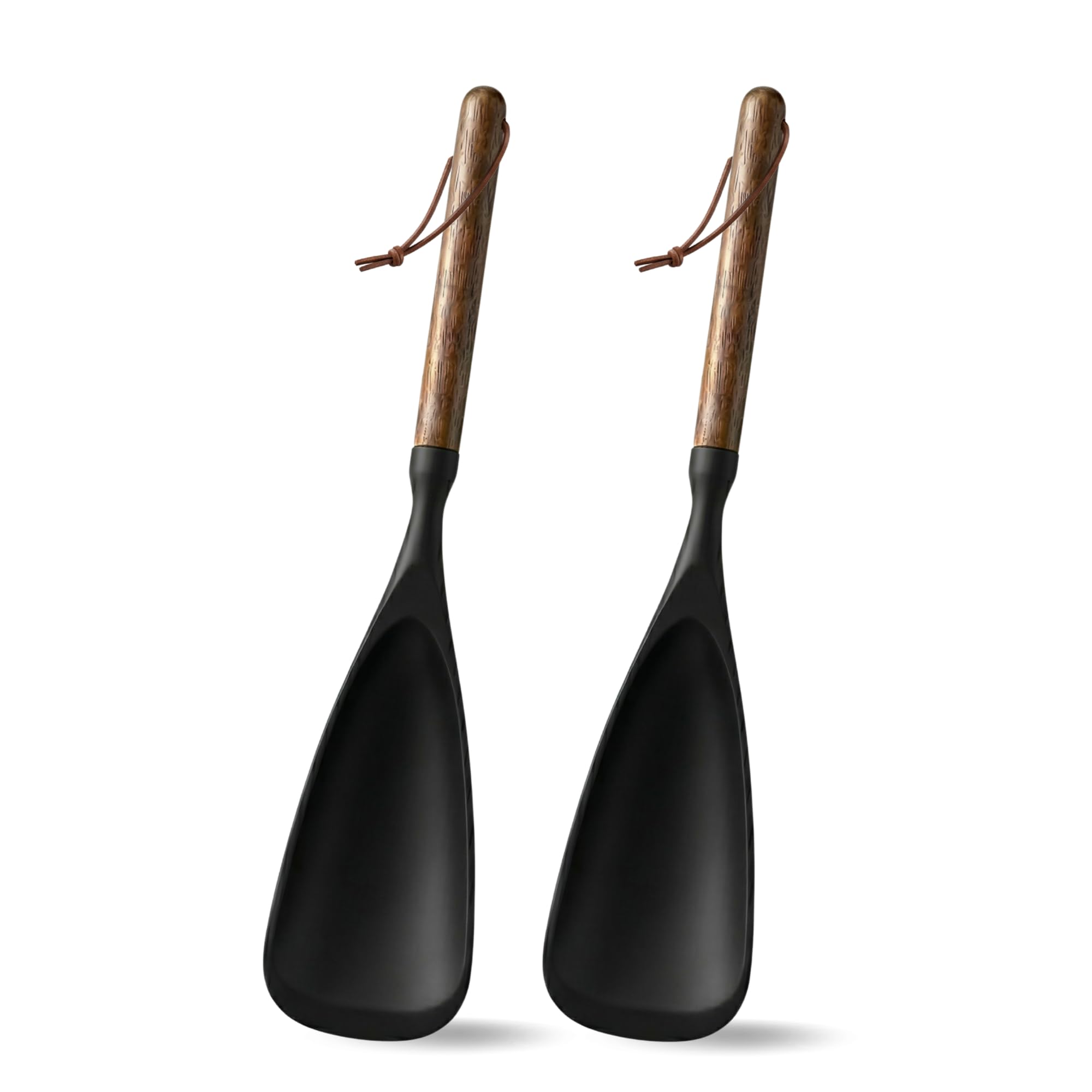 Silicone Spatula Cooking Spoon 2 Pcs with Wood Handle Great for Cooking and Serving Sturdy BPA-Free Matte Silicone Suitable for Mixing and Scrape (Black)