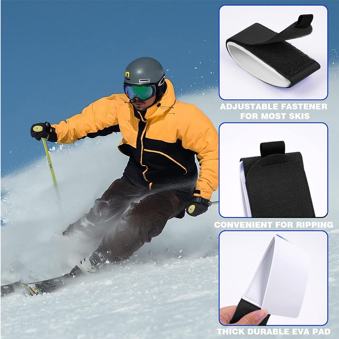 4 pièces Attache Ski Sangle Porte Ski Sangles de Ski Bandoulières de Ski Réglables Bande de Fixation de Ski pour Familles Attache Ski Scratch