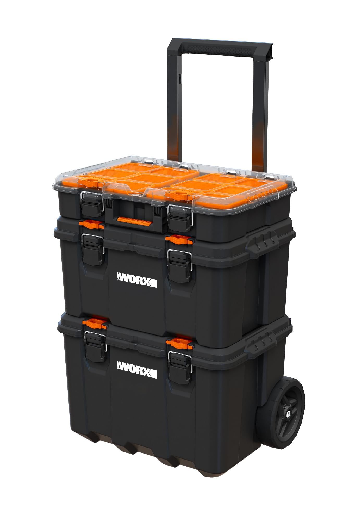 WORX - Sistema de almacenamiento modular, negro, incluido: carrito ruedas de 7 pulgadas, malette, organizador con junta impermeable, 5 años de garantía, tamaño: 41,1 x 52,5 x 69,4 cm