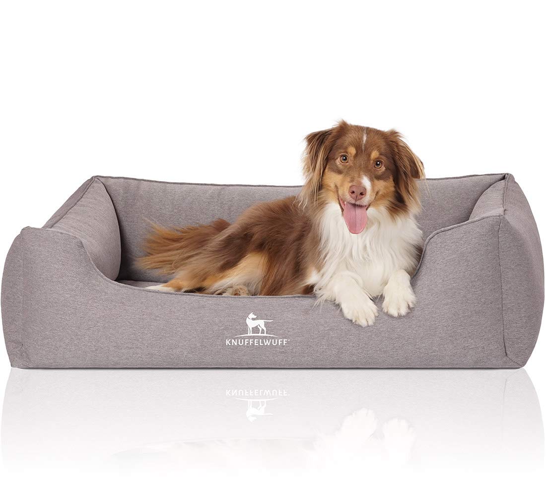 Knuffelwuff Cama ortopédica para Perros Leano de Terciopelo con Personaje de Tejido a Mano XL 105 x 75 cm Gris