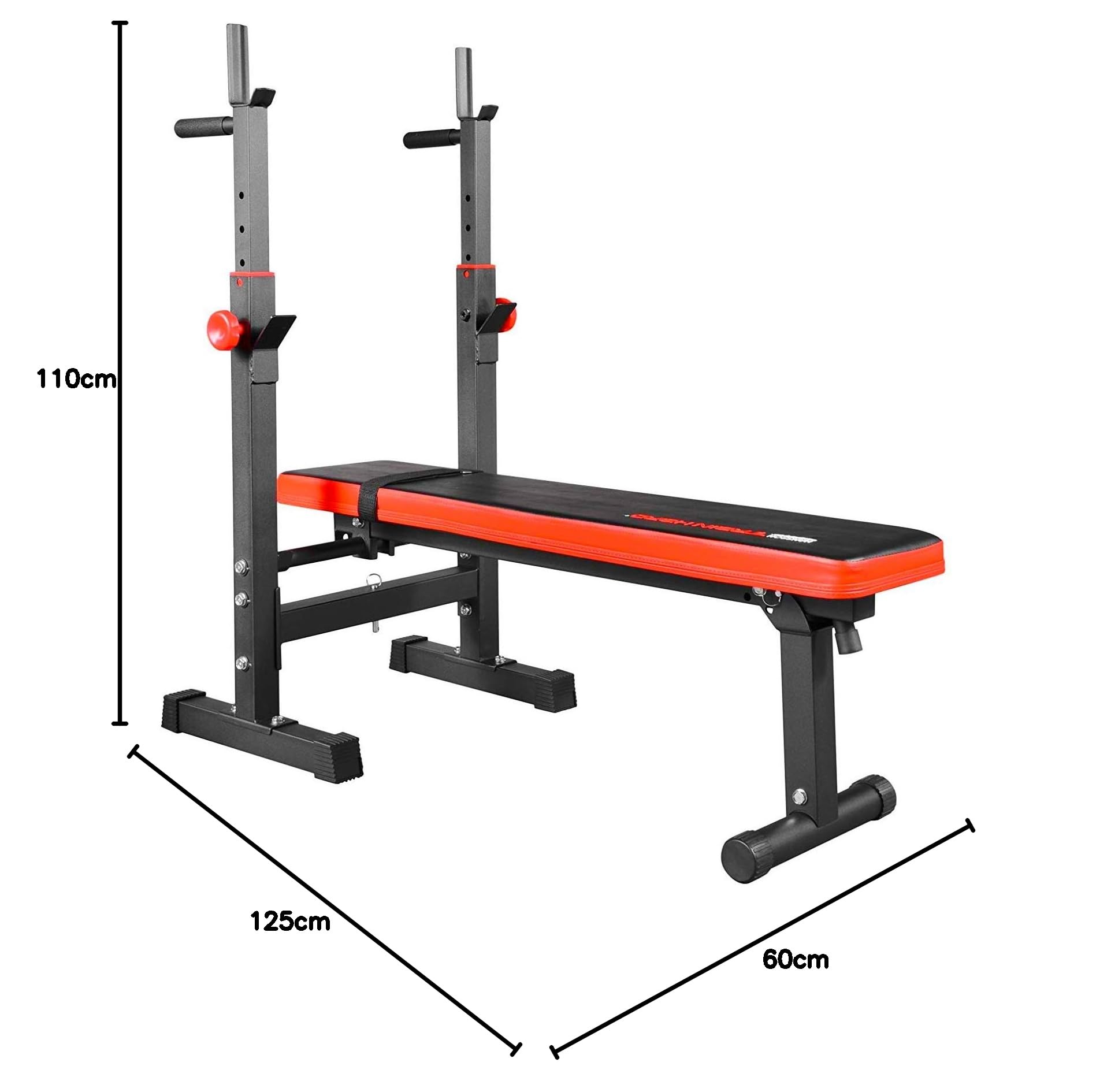 TrainHard BlackCombo ławeczka do podnoszenia ciężarów, wielofunkcyjna, składana i regulowana, z obciążeniem od 50 kg do 160 kg, długa sztanga krótka, sztanga łamana, np. wybór (z hantlami o wadze 50 kg)