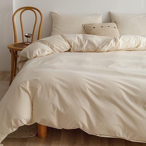 Miniatura 3 de Funda de edredón beige tamaño Queen colección de ropa de cama moderna de color liso para adultos funda de edredón de fácil cuidado cierre de