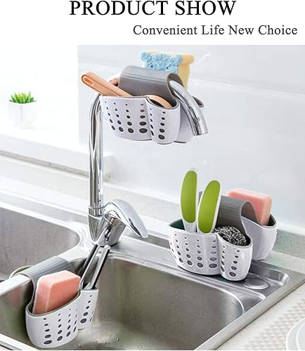 Miniatura 4 de Soporte de esponja para fregadero de cocina, fregadero colgante, organizador de esponja para esponja, cepillo, jabón, grifo de sillín de plástico de
