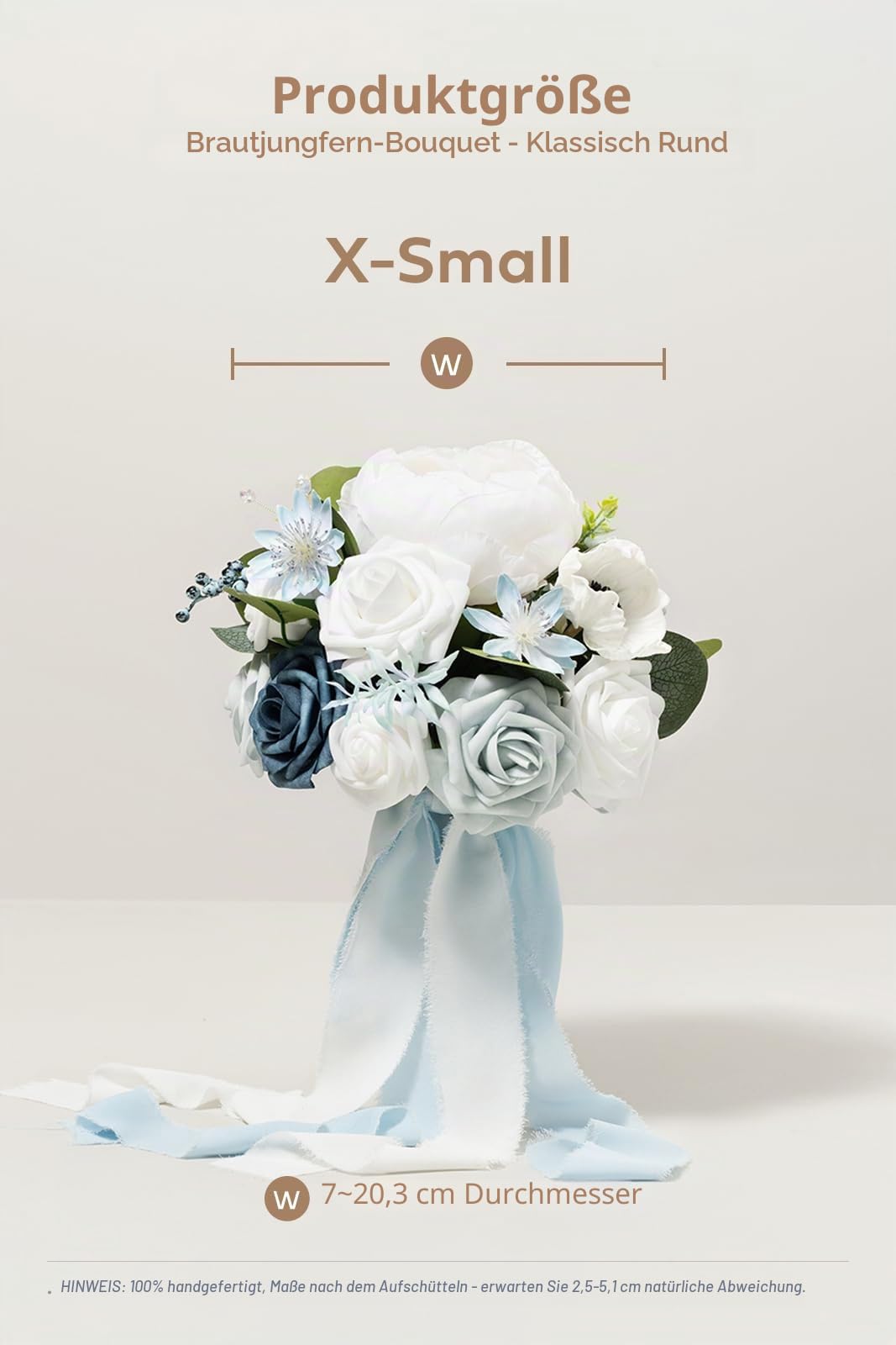 Ling's moment Künstliche Blumen Staubblau Brautjungfern-Strauß, Blau- und weiße Hochzeitsblumensträuße für Brautjungfern, 7 Zoll Brautsträuße für Brautjungfern, Hochzeit, Zeremonie, Jubiläum usw.