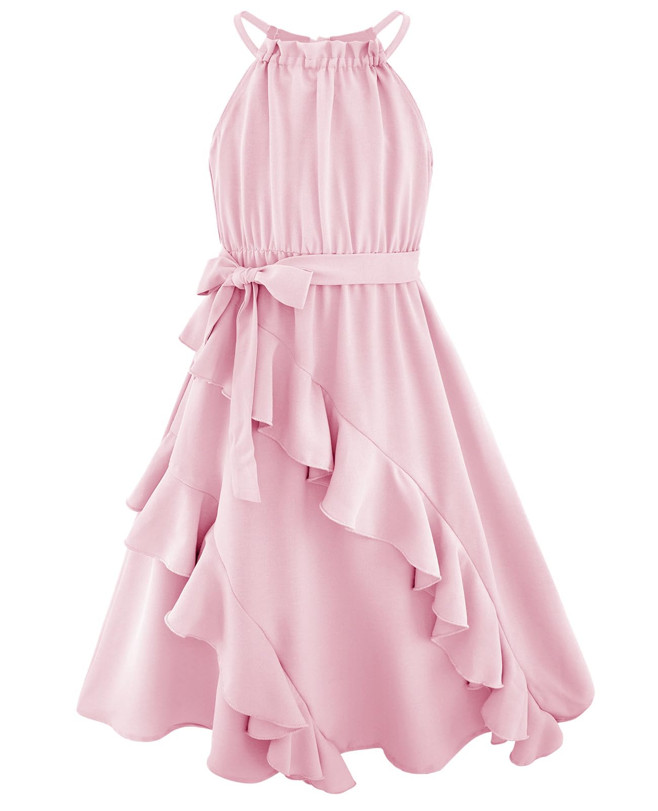 Tween Girls Dresses Halter Tie Back Tiered Ruffle A-Line Flowy Dress Summer Sleeveless Sundress Size 5-14 Years