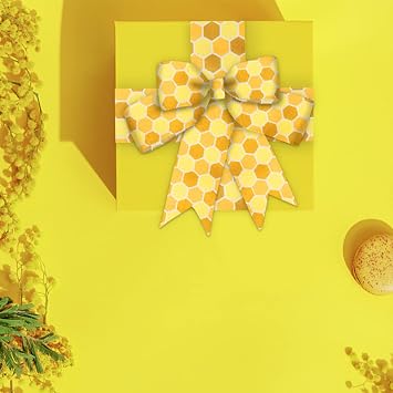 ALIBBON 2 Rolls 2.5 5 Yd Spring Bee Gnome Wired Edge Honeycomb Burlap Ribbon - Yellow for Wreaths, DIY Crafting, Gift Wrapping, Bows Making, Party Decoration