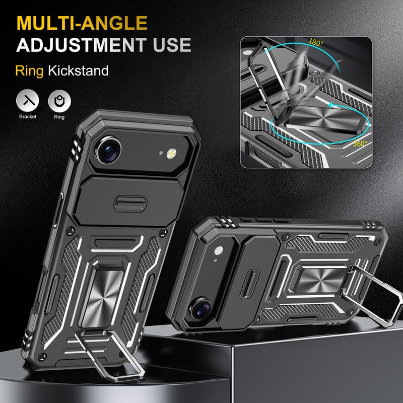 Image of Slide Camera Cover with Ring Holder Mobile Phone Back Cover for iPhone 17 Air - Black