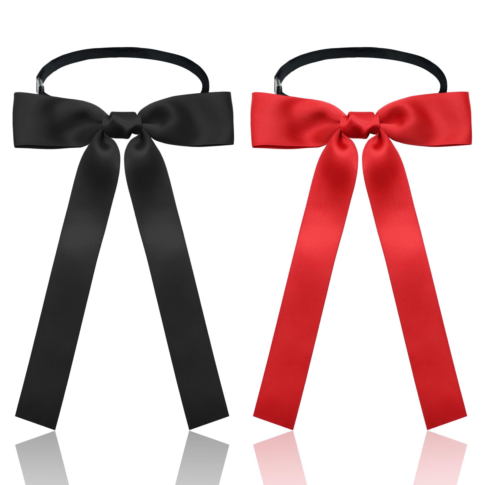 Luckyvestir Western Bow Ties for Men Women, Black/Red Colonel Satin Ribbon String Bow Tie for Costume Uniform