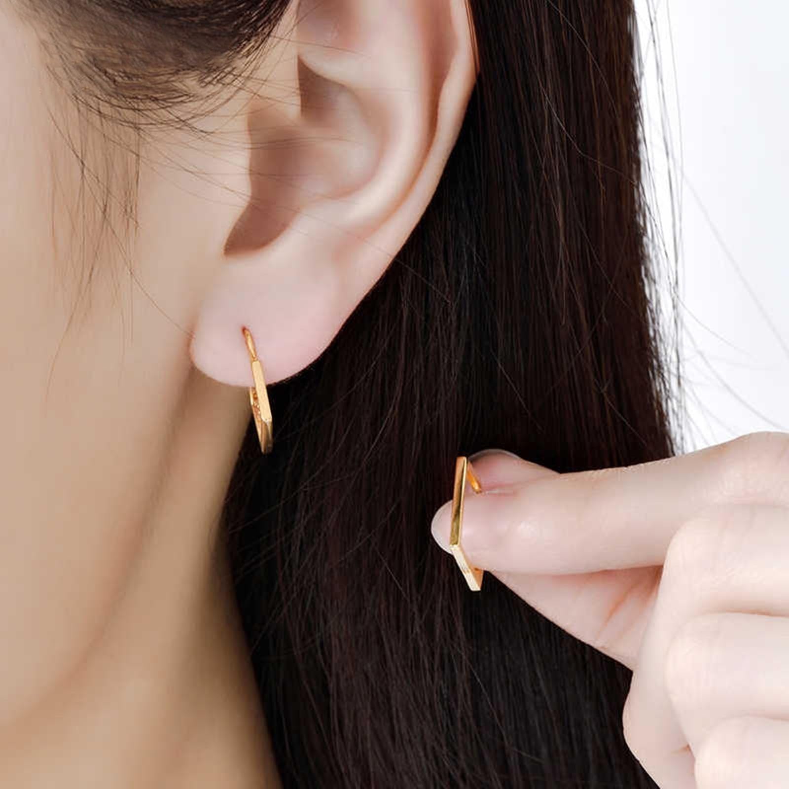 Pendientes de aro de oro de 9 quilates, 14 y 18 quilates para mujer, aretes cuadrados de oro amarillo